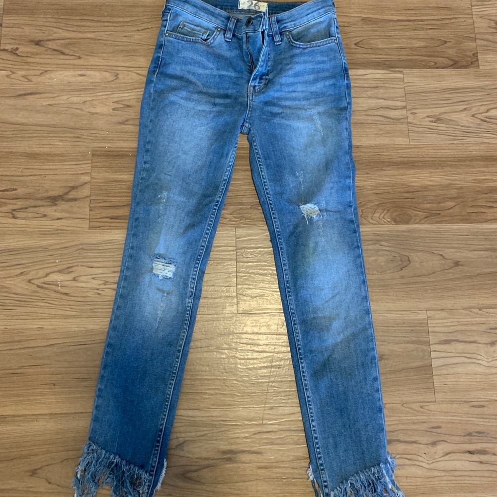 Free People Fringed Skinny Jeans
